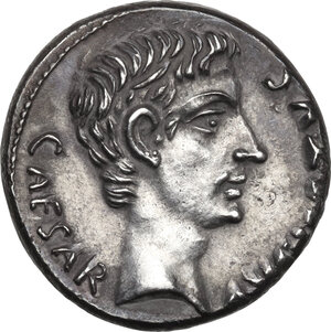 obverse: Augustus (27 BC-14 AD) with C. Antinstius Reginus. AR Denarius, Rome mint, 13 BC