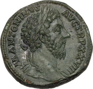 obverse: Marcus Aurelius (161-180).. AE Sestertius, Rome mint, 174-175 AD