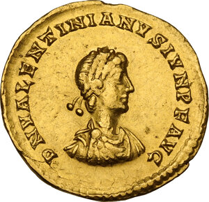 obverse: Valentinian II (375-392)..  AV Solidus, Treveri mint, 377 AD