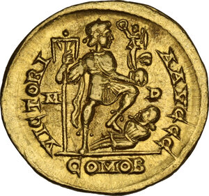 reverse: Arcadius (383-408).. AV Solidus, Mediolanum mint, 395-402 AD