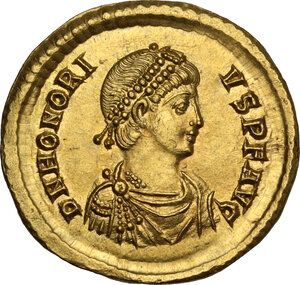 obverse: Honorius (393-423).. AV Solidus, Sirmium mint (?)