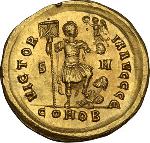 reverse: Honorius (393-423).. AV Solidus, Sirmium mint (?)