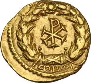 reverse: Galla Placidia, daughter of Theodosius I and mother of Valentinian III (died 450 AD).. AV Tremissis, Ravenna (or Rome) mint