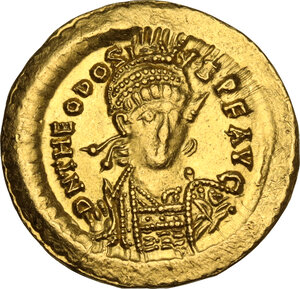 obverse: Theodosius II (408-450).. AV Solidus, Constantinople mint, 441-450 AD