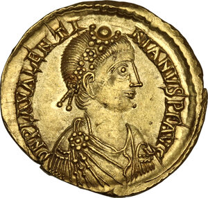 obverse: Valentinian III (425-455).. AV Solidus. Rome mint, 425-426 AD