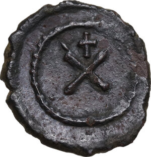 reverse: Tiberius II Constantine (578-582)..  AE Decanummium, Constantinople mint