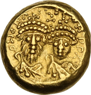 obverse: Heraclius, with Heraclius Constantine (610-641).. AV Solidus, Carthage mint