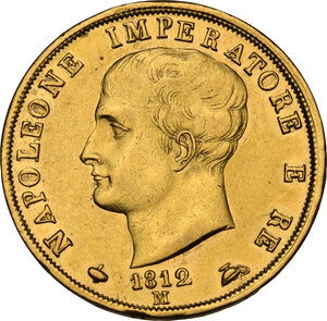 obverse: Milano.  Napoleone I Imperatore di Francia e d Italia (1805-1814). . 40 lire 1812, puntali delle alabarde sagomati