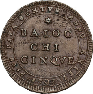 obverse: Roma.  Pio VI (1775-1799), Giovanni Angelo Braschi. Madonnina da 5 baiocchi 1797