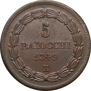 reverse: Roma.  Pio IX  (1846-1878), Giovanni Mastai Ferretti. 5 baiocchi 1849 A.IV