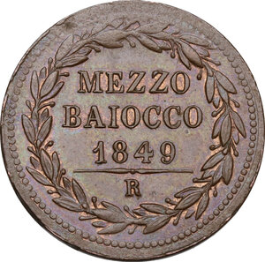 reverse: Roma.  Pio IX  (1846-1878), Giovanni Mastai Ferretti.. Mezzo baiocco 1849 A. IV