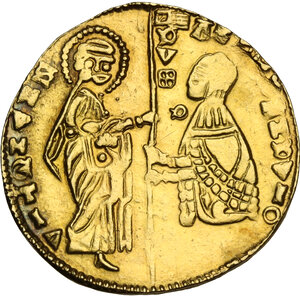 obverse: Venezia.  Roberto d’Angiò principe d’Acaia (1346-1364) . Imitazione del Ducato veneziano, zecca incerta dell Oriente latino