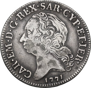 obverse: Carlo Emanuele III (1730-1773).. Mezzo scudo sardo 1771, Torino