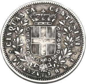 reverse: Vittorio Emanuele II  (1859-1861). 50 centesimi 1861 Firenze