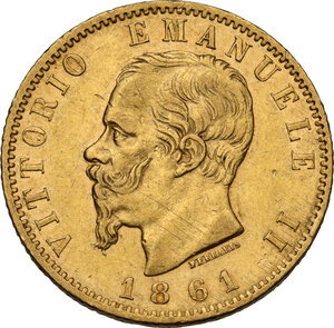 obverse: Vittorio Emanuele II  (1861-1878). 20 lire 1861 Torino