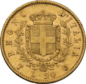 reverse: Vittorio Emanuele II  (1861-1878). 20 lire 1861 Torino