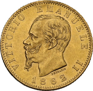 obverse: Vittorio Emanuele II  (1861-1878). 20 lire 1862 Torino