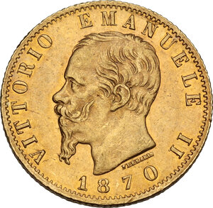 obverse: Vittorio Emanuele II (1861-1878).. 20 lire 1870 Torino