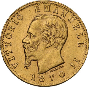 obverse: Vittorio Emanuele II  (1861-1878). 20 lire 1870 Torino