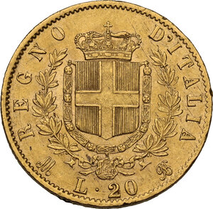 reverse: Vittorio Emanuele II  (1861-1878). 20 lire 1872 Milano