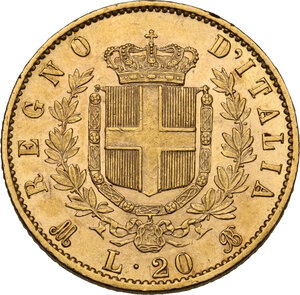 reverse: Vittorio Emanuele II  (1861-1878). 20 lire 1874 Milano