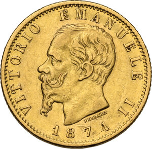 obverse: Vittorio Emanuele II  (1861-1878). 20 lire 1874 Roma