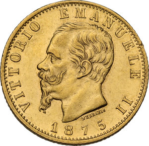 obverse: Vittorio Emanuele II  (1861-1878). 20 lire 1875 Roma