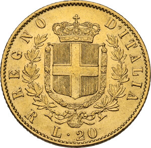reverse: Vittorio Emanuele II  (1861-1878). 20 lire 1876 Roma