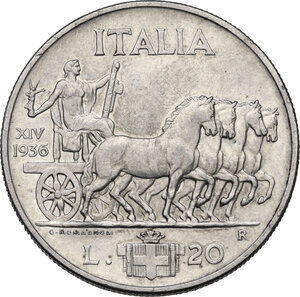 reverse: Vittorio Emanuele III (1900-1943). 20 Lire 1936, A. XVI