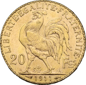 reverse: France.  Third Republic (1871-1940).. 20 Francs 1911