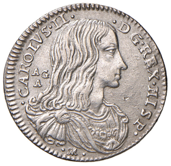 Napoli. Carlo II di Spagna (16651700). II periodo re, 16741700. Da 10 grana o carlino 1688 AG