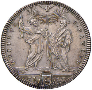 reverse: Roma. Clemente XIV (1769-1774). Testone 1773 anno V AG gr. 7,92. Muntoni 5. Berman 2931.  q.FDC 