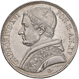 obverse: Roma. Gregorio XVI (1831-1846). Scudo 1845 anno XV AG. Pagani 213. Fondi lucenti, q.FDC 