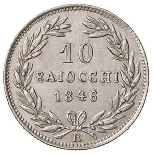 reverse: Roma. Gregorio XVI (1831-1846). Da 10 baiocchi 1846 anno XVI AG. Pagani 247. Rara. SPL 
