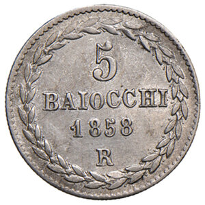 reverse: Roma. Pio IX (1846-1878). Da 5 baiocchi 1858 anno XIII AG. Pagani 438. Migliore di SPL  