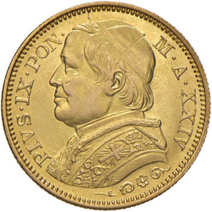 obverse: Roma. Pio IX (1846-1878). Monetazione decimale, 1866-1870. Da 20 lire 1869 anno XXIV AV. Pagani 536. q.FDC 