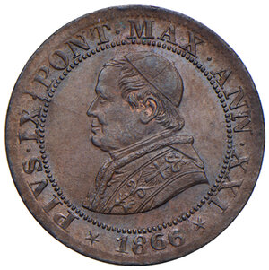 obverse: Roma. Pio IX (1846-1878). Monetazione decimale, 1866-1870. Mezzo soldo 1866 anno XXI CU. Pagani 604. FDC 