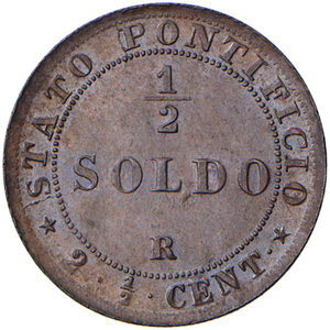 reverse: Roma. Pio IX (1846-1878). Monetazione decimale, 1866-1870. Mezzo soldo 1866 anno XXI CU. Pagani 604. FDC 