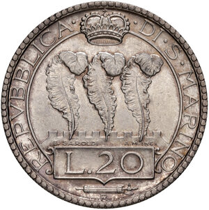 obverse: Repubblica di San Marino. I periodo: 1864-1938. Da 20 lire 1931 AG. Pagani 342. FDC 