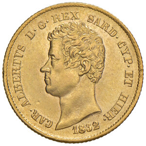 obverse: Savoia. Carlo Alberto (1831-1849). Da 20 lire 1832 (Genova) AV. Pagani 175. MIR 1045c. Rara. Ottimo esemplare, SPL/Migliore di SPL 