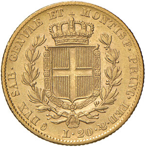 reverse: Savoia. Carlo Alberto (1831-1849). Da 20 lire 1834 senza segno di zecca AV. Pagani 180a. MIR 1045j. Rara. Migliore di BB 