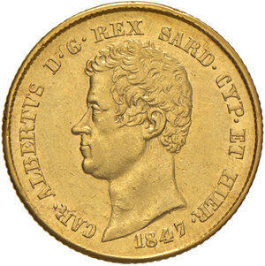 obverse: Savoia. Carlo Alberto (1831-1849). Da 20 lire 1847 (Genova) AV. Pagani 176a. MIR 1045f. q.SPL 