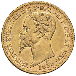 obverse: Savoia. Vittorio Emanuele II re di Sardegna (1849-1861). Da 20 lire 1858 (Genova) AV. Pagani 352. MIR 1055r. SPL 