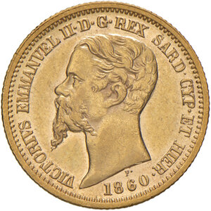 obverse: Savoia. Vittorio Emanuele II re di Sardegna (1849-1861). Da 20 lire 1860 (Milano) AV. Pagani 357. MIR 1055w.  Rara. q.SPL/SPL 