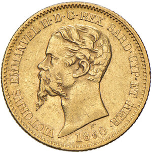 obverse: Savoia. Vittorio Emanuele II re di Sardegna (1849-1861). Da 20 lire 1860 (Torino) AV. Pagani 358. MIR 1055x.  Non comune. q.SPL 