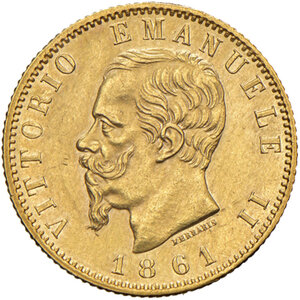 obverse: Savoia. Vittorio Emanuele II re d’Italia (1861-1878). Da 20 lire 1861 (Torino) AV. Pagani 455. MIR 1078a. Rara. q.SPL/SPL 