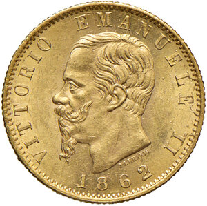 obverse: Savoia. Vittorio Emanuele II re d’Italia (1861-1878). Da 20 lire 1862 (Torino) AV. Pagani 456. MIR 1078c. q.FDC 
