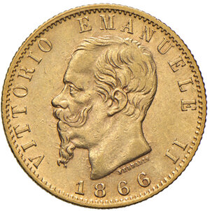 obverse: Savoia. Vittorio Emanuele II re d’Italia (1861-1878). Da 20 lire 1866 (Torino) AV. Pagani 457. MIR 1078d. Rara. q.SPL/SPL 
