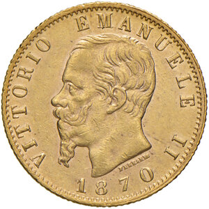 obverse: Savoia. Vittorio Emanuele II re d’Italia (1861-1878). Da 20 lire 1870 (Torino) AV. Pagani 465. MIR 1078l. Molto rara. q.SPL/SPL 
