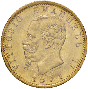 obverse: Savoia. Vittorio Emanuele II re d’Italia (1861-1878). Da 20 lire 1871 (Roma) AV. Pagani 466. MIR 1078m. Periziata Angelo Bazzoni SPL. Rara. SPL 
